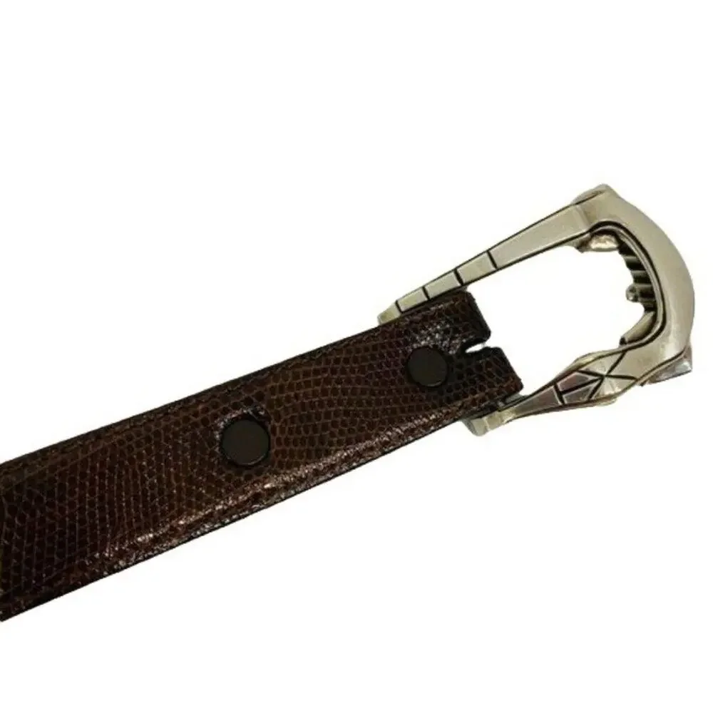 Barry Kieselstein Cord Stylized Silver Alligator Buckle Lizard Skin Belt